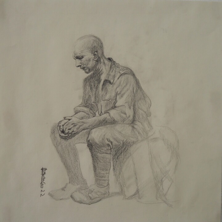 Drawing titled "THOUGHTFUL OLD MAN" by Daniel Martín-Caro, Original Artwork, Pencil