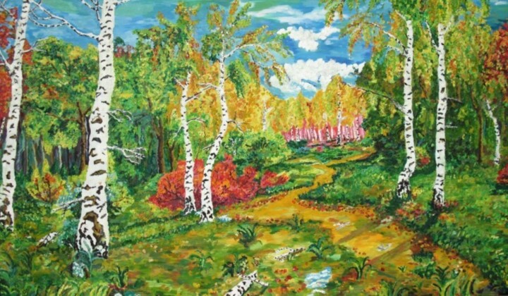 Painting titled "Autumn forest" by Daniel Newsun, Original Artwork, Acrylic