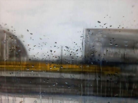 Schilderij getiteld "Central station in…" door Daniel Polyakov, Origineel Kunstwerk, Acryl