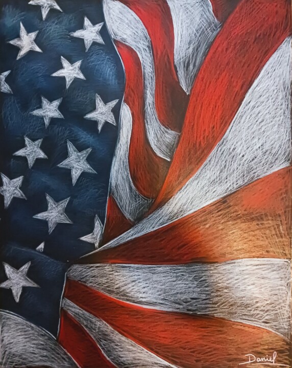 Dessin intitulée "Bandera americana" par Daniel Portales, Œuvre d'art originale, Crayon