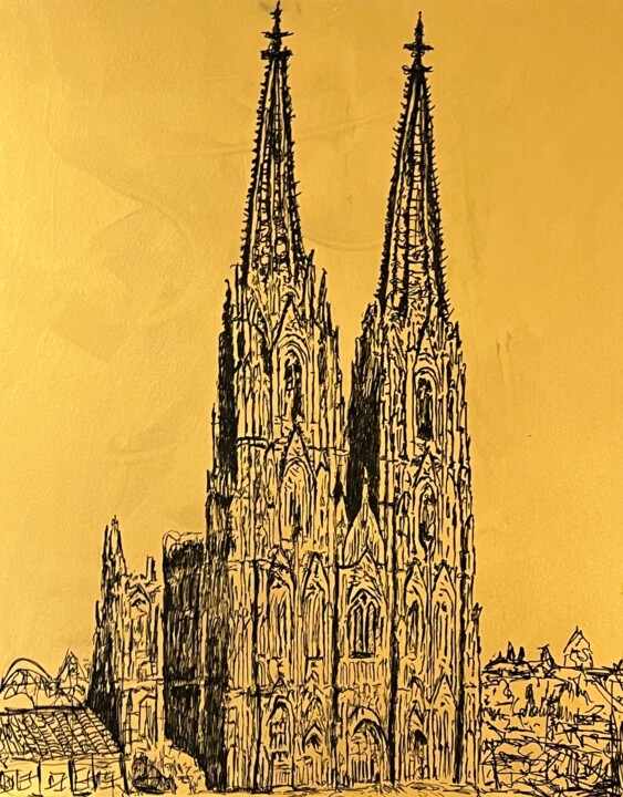 Pittura intitolato "Kölner Dom" da Daniel Pultorak, Opera d'arte originale, Pennarello Montato su Telaio per barella in legno