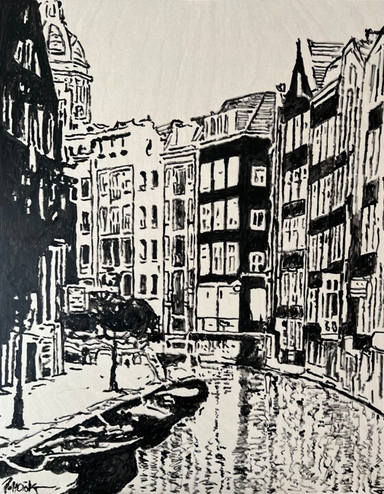 Картина под названием "Herengracht" - Daniel Pultorak, Подлинное произведение искусства, Масло Установлен на Деревянная рама…