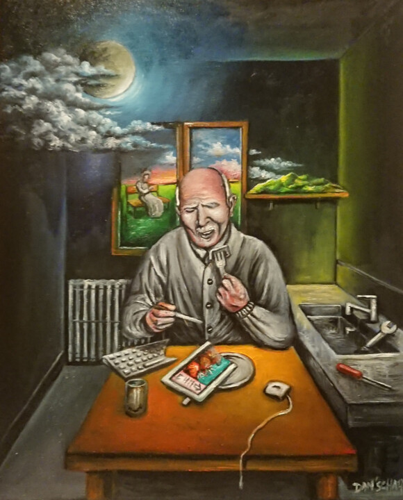 Peinture intitulée "Le déjeuner électro…" par Daniel Schaub, Œuvre d'art originale, Huile