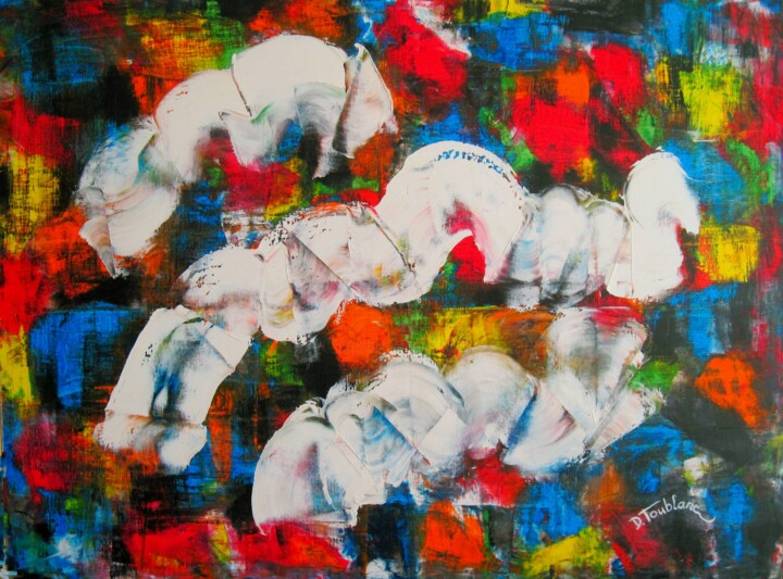 Painting titled "CHEVAUX DE L'APOCAL…" by Daniel Toublanc, Original Artwork, Oil