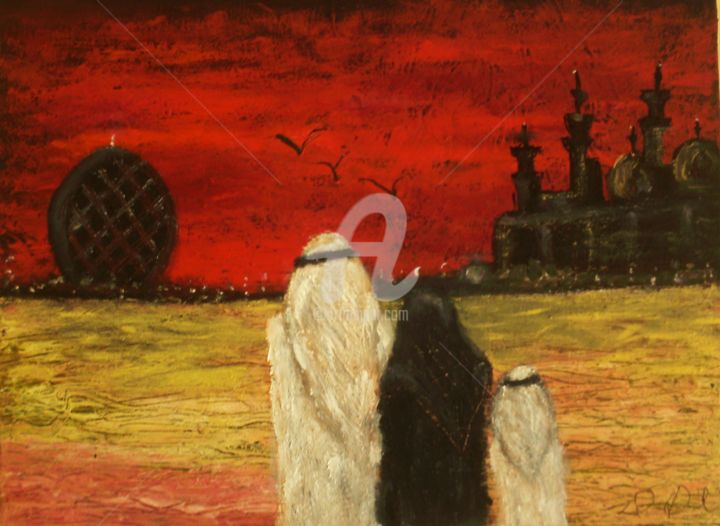 Pittura intitolato "Abu Dhabi Sunset (2…" da Daniel Quinlan, Opera d'arte originale, Olio