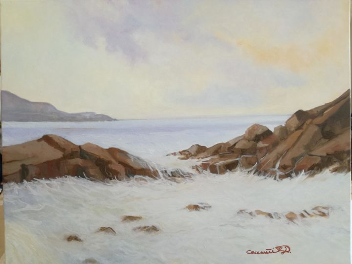 Painting titled "Tramonto sul mare" by Daniela Ceccanti, Original Artwork, Oil