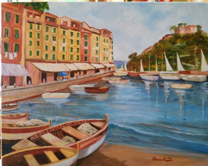 Painting titled "Portofino" by Daniela Ceccanti, Original Artwork, Oil