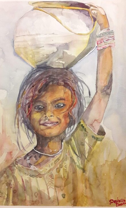 Schilderij getiteld "Bambino" door Daniela Devincenzi, Origineel Kunstwerk, Aquarel