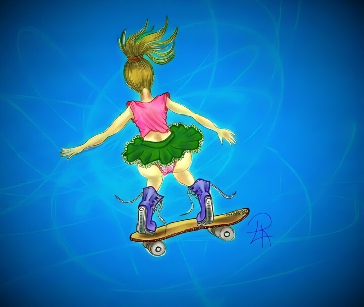 Desenho intitulada "Fly skate" por Daniela La Rovere, Obras de arte originais, Conté