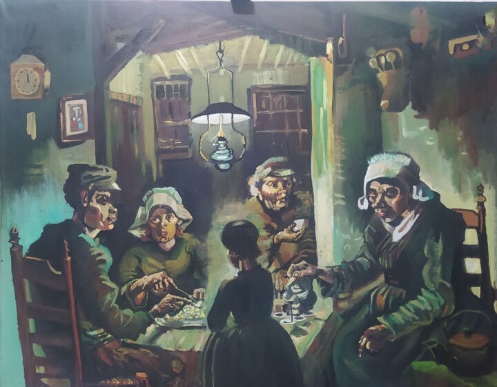 Painting titled "Os Comedores de Bat…" by Daniela Lopes, Original Artwork, Oil