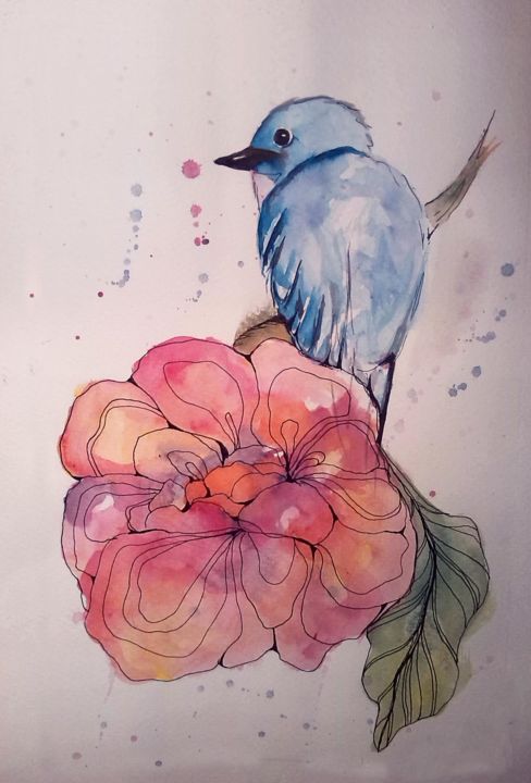 Schilderij getiteld "Bird" door Daniela Mejia, Origineel Kunstwerk