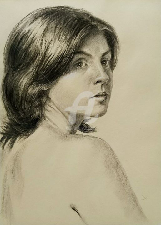 Disegno intitolato "Ritratto di donna" da Daniela Protopapa, Opera d'arte originale, Carbone