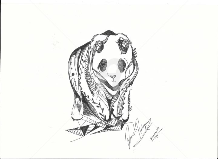 Dibujo titulada "Panda abst" por Daniela Rodrigues, Obra de arte original