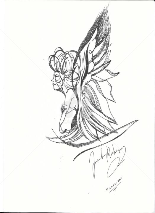 Dibujo titulada "Fantasia Angelical" por Daniela Rodrigues, Obra de arte original