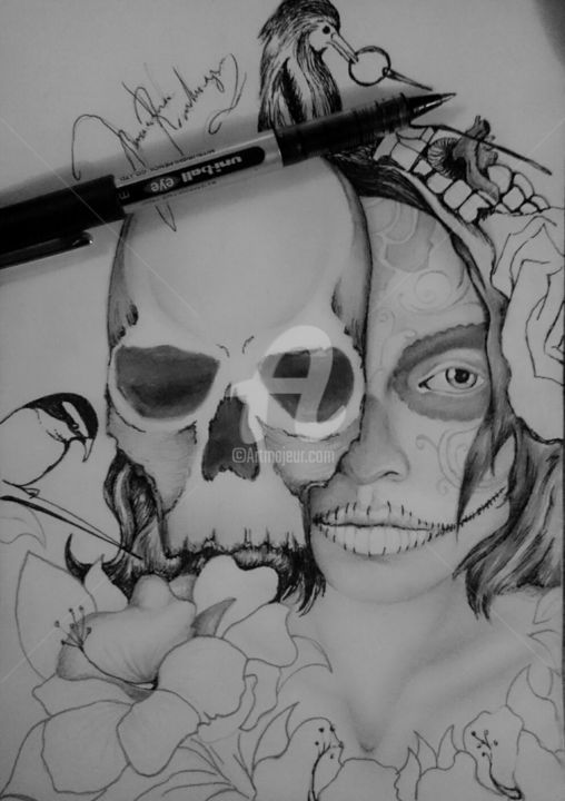Dessin intitulée "Behind the skull" par Daniela Rodrigues, Œuvre d'art originale