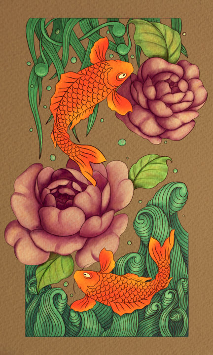 Artes digitais intitulada "Koi" por Daniela Russo, Obras de arte originais, Pintura digital