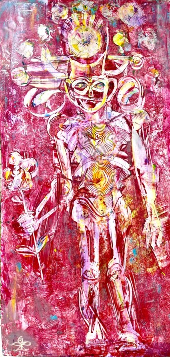 Malerei mit dem Titel "The Positronic Man 1" von Daniela Trandafir, Original-Kunstwerk, Acryl Auf Andere starre Platte monti…