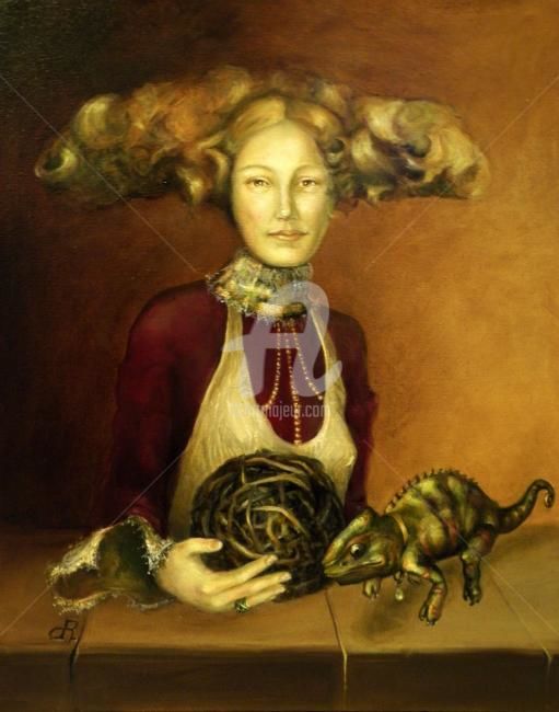 Painting titled "Dame med kjæledyr" by Daniela Musli, Original Artwork