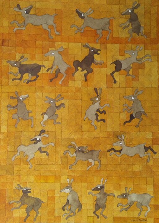 Pintura titulada "Conejos en trance" por Daniela Cuellar, Obra de arte original, Pigmentos