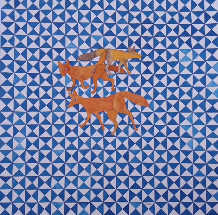 Pintura titulada "Coyotes urbanos" por Daniela Cuellar, Obra de arte original, Tinta