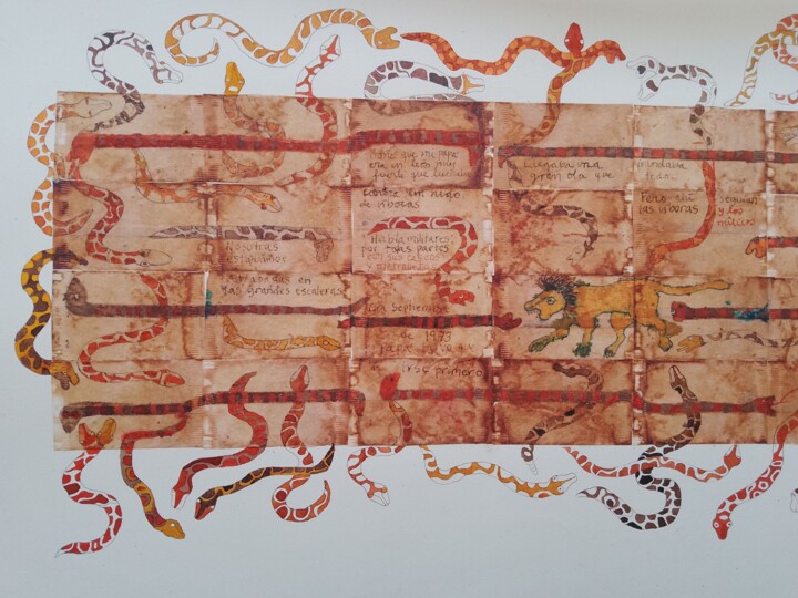 Pittura intitolato "Papiro de la memoria" da Daniela Cuellar, Opera d'arte originale, Inchiostro