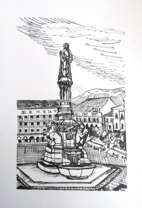 Dessin intitulée "Piazza Walther von…" par Daniela Di Costanzo, Œuvre d'art originale, Encre