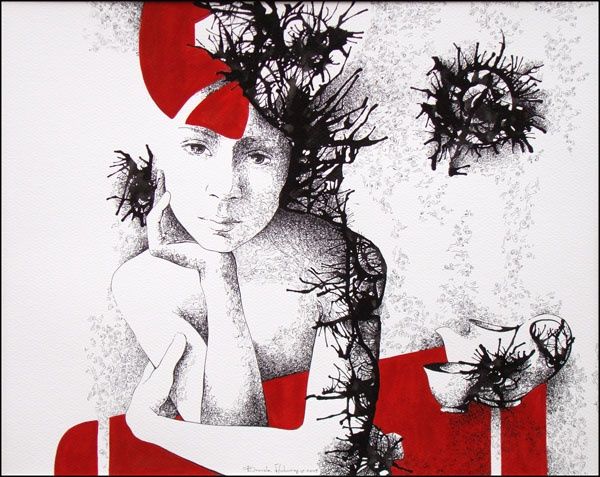 Σχέδιο με τίτλο "Silent Afternoon" από Daniela Huhurez, Αυθεντικά έργα τέχνης