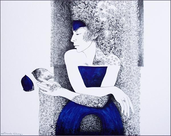 Drawing titled "Lady in Blue" by Daniela Huhurez, Original Artwork, Other