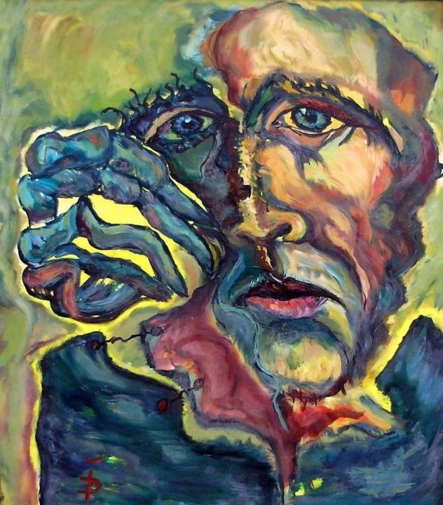 Painting titled "Taking Off the Mask" by Daniela Isache, Original Artwork, Oil