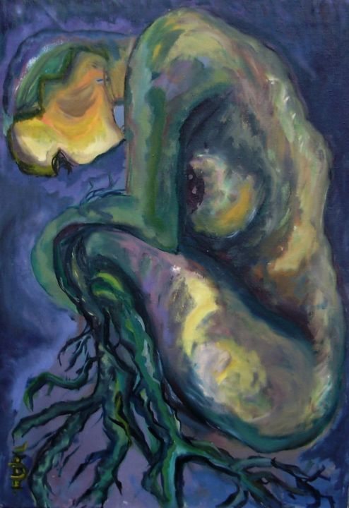 Painting titled "Listening" by Daniela Isache, Original Artwork, Oil