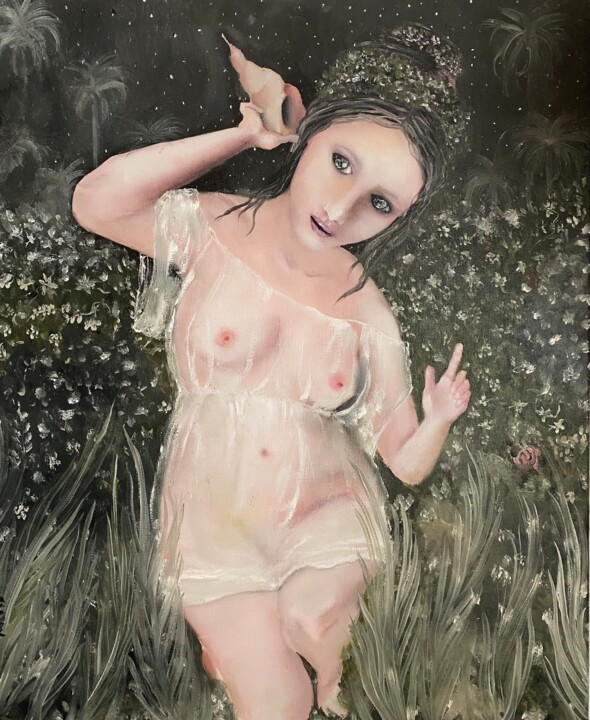 Картина под названием "Ninfa on the garden" - Daniela Nocito, Подлинное произведение искусства, Масло