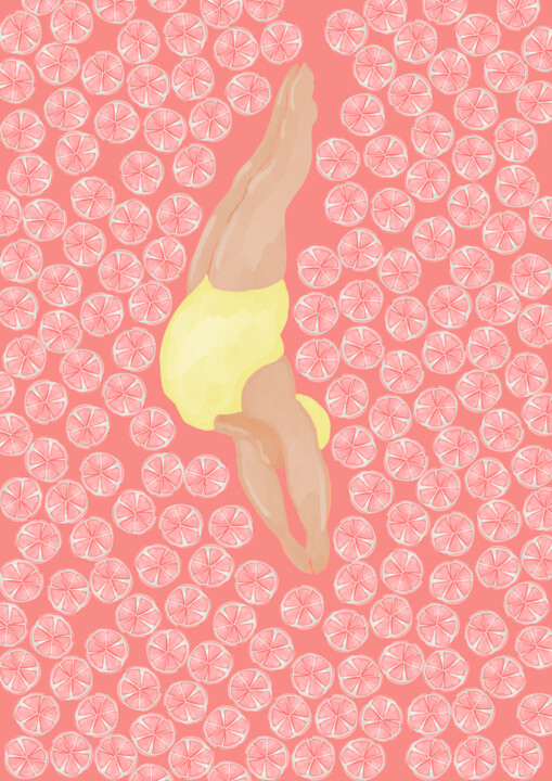 Arts numériques intitulée "Pink Lemons Pool" par Daniela Nocito, Œuvre d'art originale, Peinture numérique