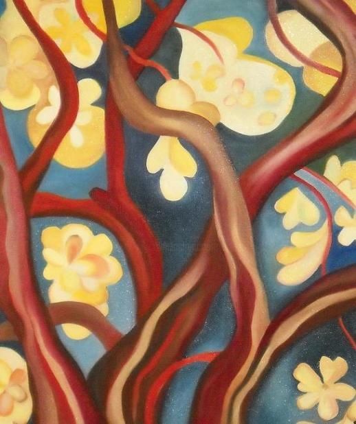 Painting titled "Flowering Tree" by Daniela Safrankova, Original Artwork, Oil