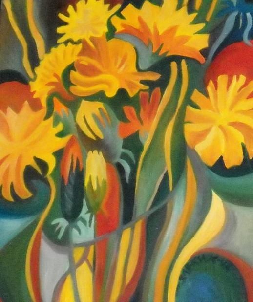 Картина под названием "Golden Flowers" - Daniela Safrankova, Подлинное произведение искусства, Масло