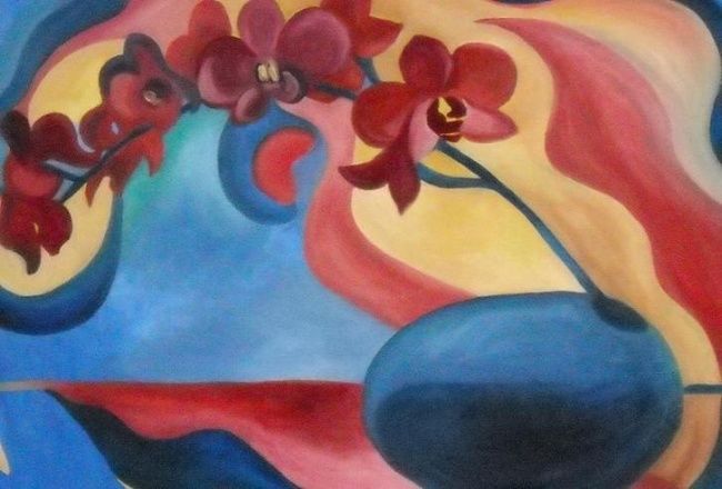Картина под названием "Blue Orchid" - Daniela Safrankova, Подлинное произведение искусства, Масло