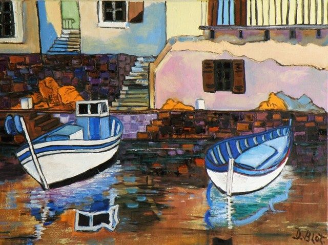 Pintura intitulada "Les deux barques" por Kévin Blot, Obras de arte originais, Óleo
