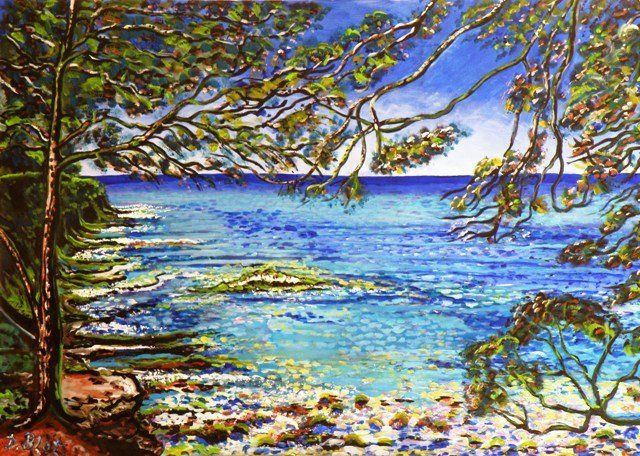 Malerei mit dem Titel "La Côte d'Azur" von Kévin Blot, Original-Kunstwerk, Öl