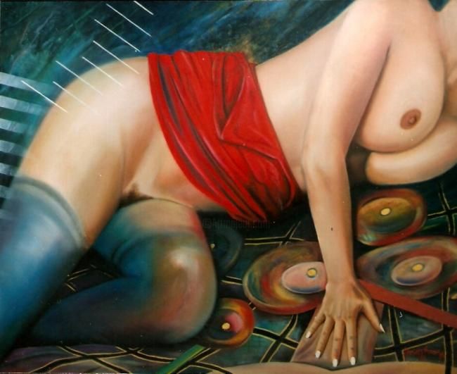 Pintura intitulada "Red Nude 100 x 81 c…" por Daniel Desousa, Obras de arte originais,