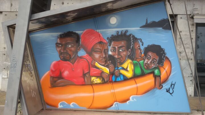Schilderij getiteld "Migranti" door Daniele Battaglia, Origineel Kunstwerk, Graffiti