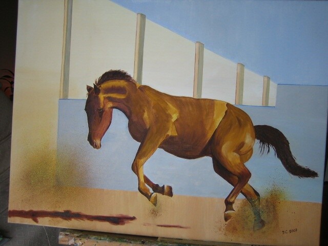 Pintura intitulada "cheval en mouvement…" por Daniele Calendini, Obras de arte originais