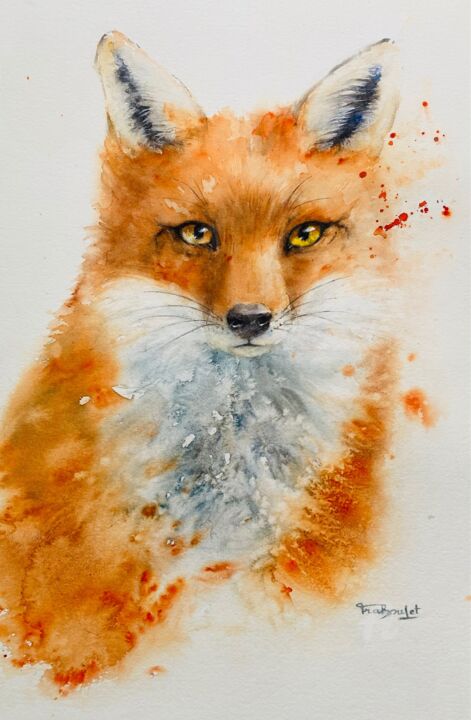 Painting titled "Red Fox - Renard ro…" by Danièle Fraboulet, Original Artwork, Watercolor