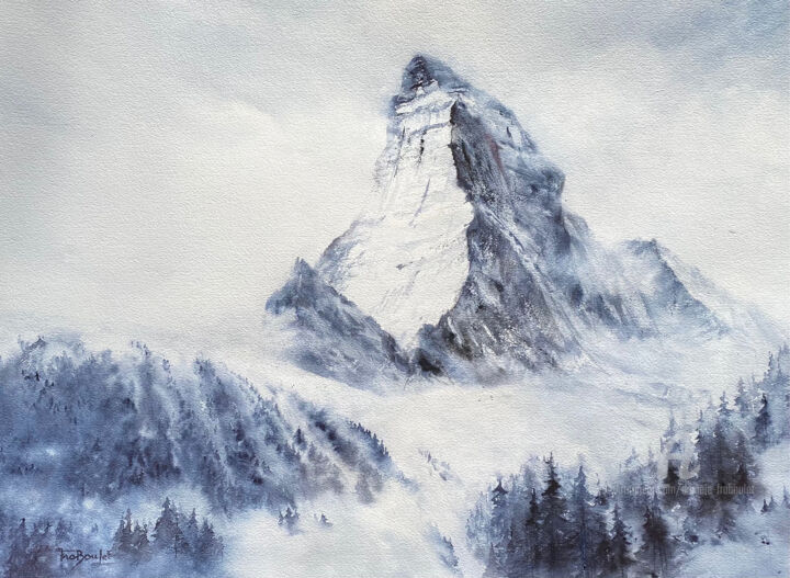 Ζωγραφική με τίτλο "Matterhorn - Cervin" από Danièle Fraboulet, Αυθεντικά έργα τέχνης, Ακουαρέλα