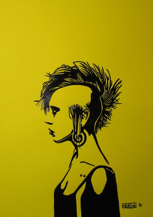 Peinture intitulée "Woman Punk" par Daniele Fratini, Œuvre d'art originale, Émail