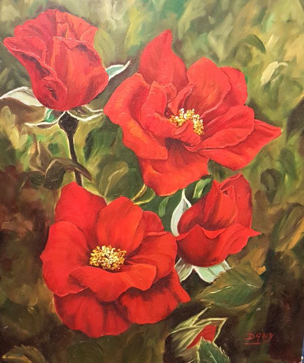 Painting titled "Les roses" by Dany, Original Artwork, Oil