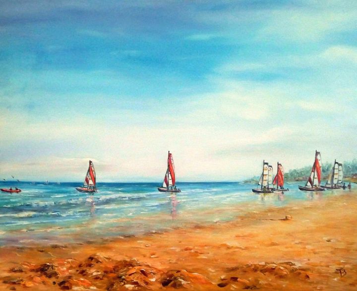 Картина под названием "Départ en mer - Vil…" - Danièle Kechidi, Подлинное произведение искусства, Масло Установлен на Деревя…