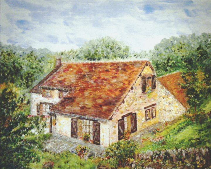 Painting titled "Maison montoise" by Danièle Kechidi, Original Artwork, Oil Mounted on Wood Panel