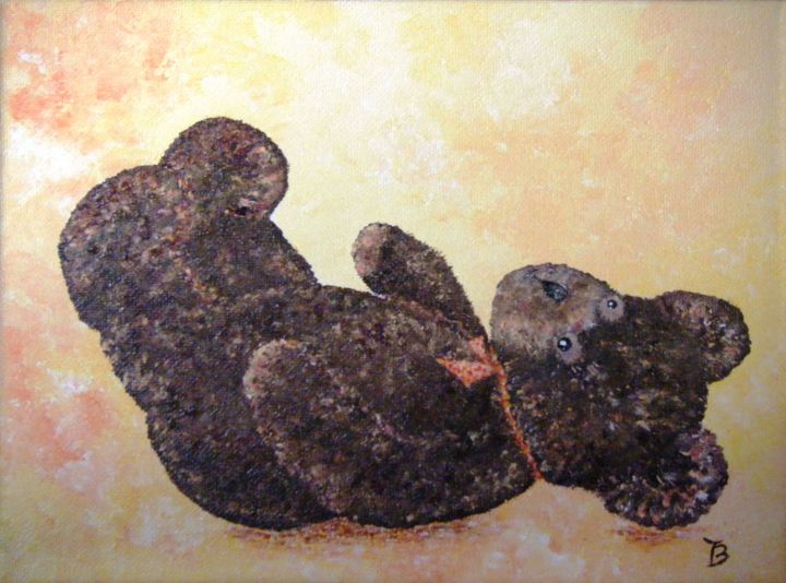Painting titled "Nounours couché" by Danièle Kechidi, Original Artwork, Acrylic Mounted on Wood Stretcher frame