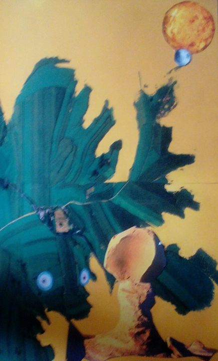 Collages intitulée "Dragon vert (N°204)" par Daniele Passemar, Œuvre d'art originale, Papier