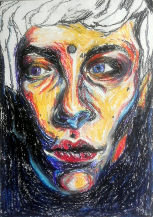 Рисунок под названием "3 EYES" - Daniele Zaggia, Подлинное произведение искусства, Цветные карандаши