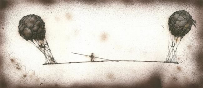 Pittura intitolato "The tightrope walker" da Daniele Lunghini, Opera d'arte originale